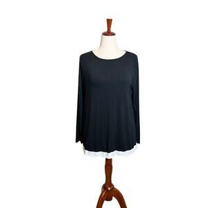 J. Jill tunic top black swing knit  with white border and back detailing Sz L